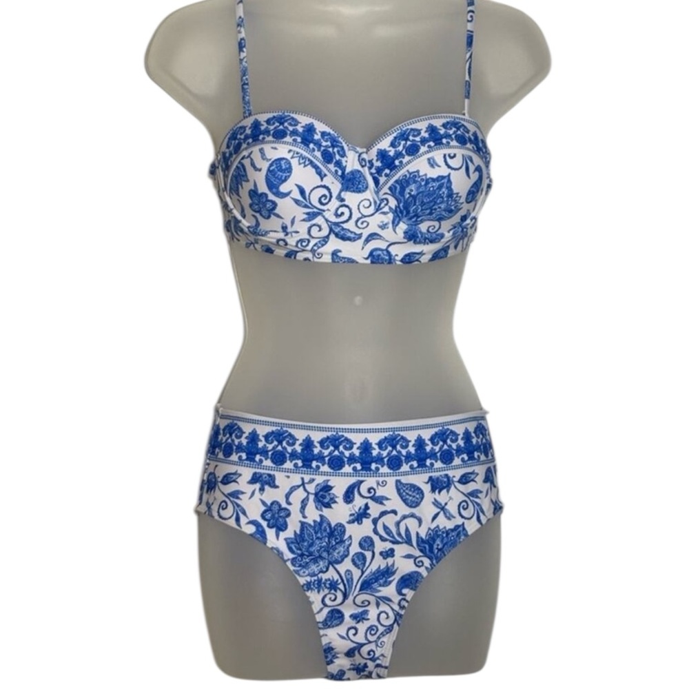 Blue and White Floral Paisley Bikini Swim-S